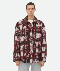 Bottega Veneta Alpaca Check Overshirt White/red/brown Sale
