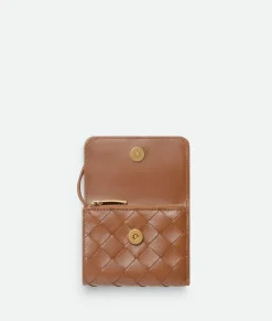Bottega Veneta Andiamo Tri-Fold Zip Wallet Cognac Online