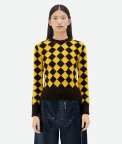 Bottega Veneta Argyle Intarsia Wool Jumper Cocoa/yellow