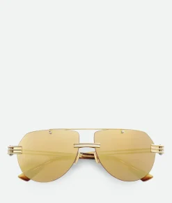 Bottega Veneta Bolt Aviator Sunglasses Silver/brown Online