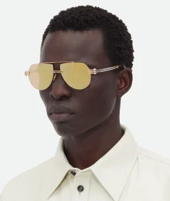 Bottega Veneta Bolt Aviator Sunglasses Silver/brown Online