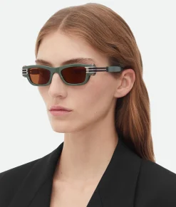 Bottega Veneta Bolt Squared Sunglasses Green/copper
