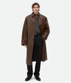 Bottega Veneta Bonded Leather Trench Coat Tobacco New