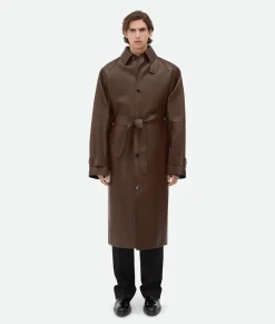 Bottega Veneta Bonded Leather Trench Coat Tobacco New