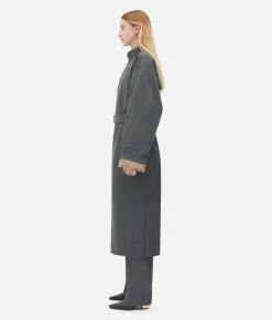 Bottega Veneta Bonded Wool And Cotton Parka Charcoal/cane sugar Discount