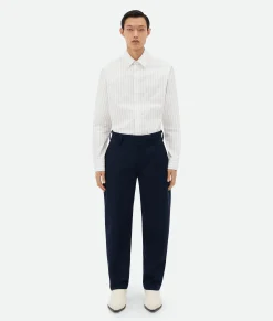 Bottega Veneta Bonded Wool And Cotton Tapered Pants Navy / Black Discount