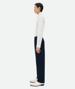 Bottega Veneta Bonded Wool And Cotton Tapered Pants Navy / Black Discount