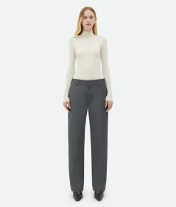 Bottega Veneta Bonded Wool And Cotton Tapered Pants Charcoal/cane sugar Clearance