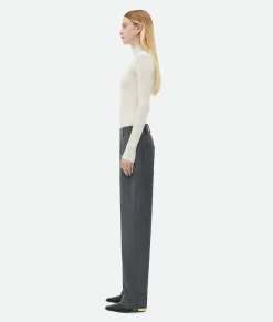 Bottega Veneta Bonded Wool And Cotton Tapered Pants Charcoal/cane sugar Clearance