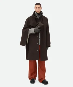Bottega Veneta Bonded Wool Cotton Cape Coat Brown melange/toile