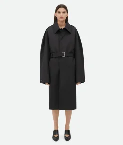 Bottega Veneta Bonded Wool Cotton Coat Charcoal mel/juniper Outlet