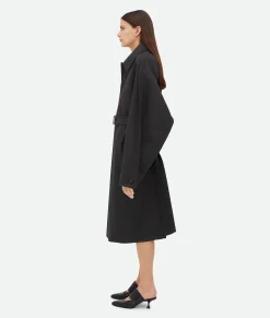 Bottega Veneta Bonded Wool Cotton Coat Charcoal mel/juniper Outlet