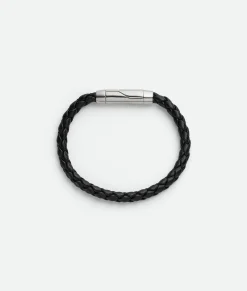 Bottega Veneta Braid Leather Bracelet Black Outlet