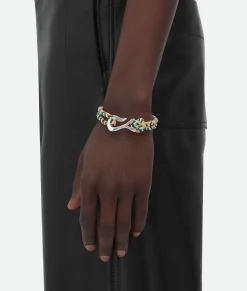 Bottega Veneta Braid Leather Bracelet Green oasis/dark sapphire Online