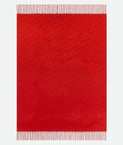 Bottega Veneta Cashmere Blanket With Intreccio Motif Red Outlet