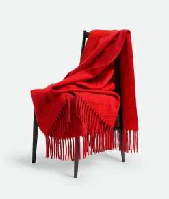 Bottega Veneta Cashmere Blanket With Intreccio Motif Red Outlet