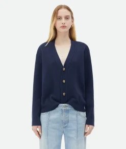 Bottega Veneta Cashmere Cardigan With Knot Buttons Navy Sale
