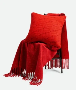 Bottega Veneta Cashmere Cushion With Intreccio Motif Red New