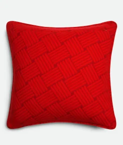 Bottega Veneta Cashmere Cushion With Intreccio Motif Red New