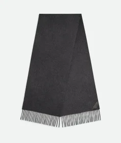 Bottega Veneta Cashmere Scarf With Leather Patch Charcoal melange Clearance
