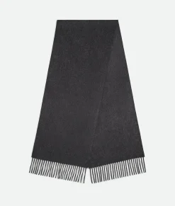 Bottega Veneta Cashmere Scarf With Leather Patch Charcoal melange Clearance