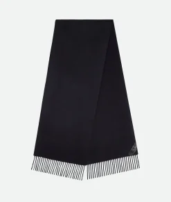 Bottega Veneta Cashmere Scarf With Leather Patch Navy melange Best