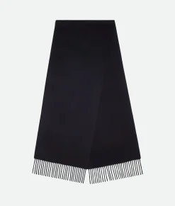 Bottega Veneta Cashmere Scarf With Leather Patch Navy melange Best