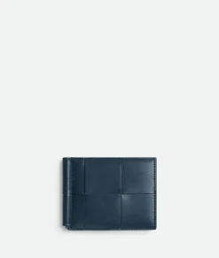 Bottega Veneta Cassette Bill Clip Wallet Deep blue/ambra Discount