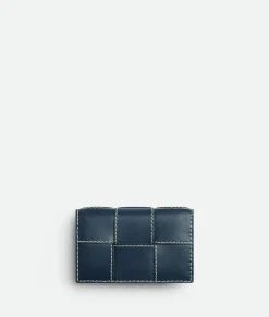 Bottega Veneta Cassette Business Card Case Deep blue/natural