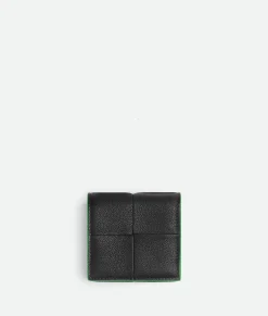 Bottega Veneta Cassette Folded Coin Purse Black / Parakeet Hot