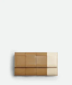 Bottega Veneta Cassette Large Flap Wallet Dark praline / Sea salt Discount