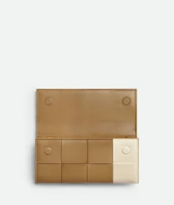 Bottega Veneta Cassette Large Flap Wallet Dark praline / Sea salt Discount