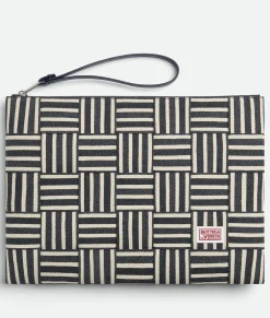 Bottega Veneta Cassette Large Flat Pouch Navy/white