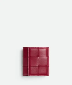 Bottega Veneta Cassette Tri-Fold Wallet With Origami Coin Purse Dark red / Bliss washed New