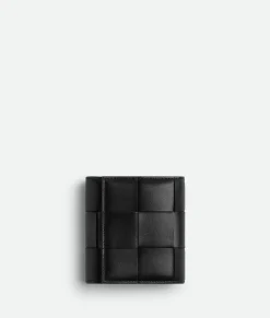 Bottega Veneta Cassette Tri-Fold With Origami Coin Purse Black New