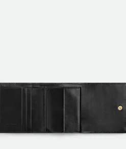 Bottega Veneta Cassette Tri-Fold With Origami Coin Purse Black New