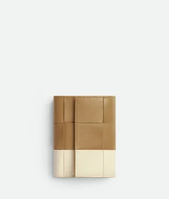 Bottega Veneta Cassette Tri-Fold Zip Wallet Dark praline / Sea salt Discount