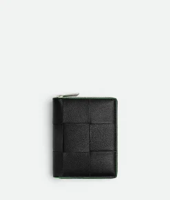 Bottega Veneta Cassette Zip Around Wallet Black / Parakeet New