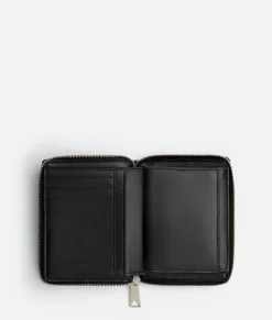 Bottega Veneta Cassette Zip Around Wallet Black / Parakeet New