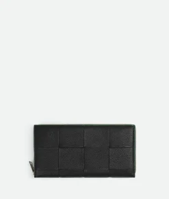 Bottega Veneta Cassette Zip Around Wallet Black / Parakeet