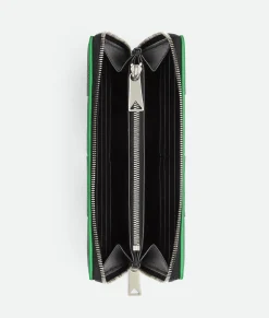 Bottega Veneta Cassette Zip Around Wallet Black / Parakeet