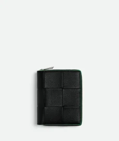 Bottega Veneta Cassette Zip Around Wallet Black/parakeet