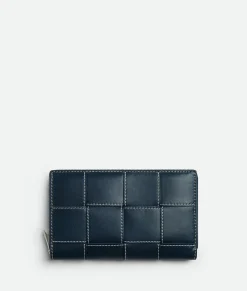 Bottega Veneta Cassette Zip Around Wallet Deep blue/natural Sale