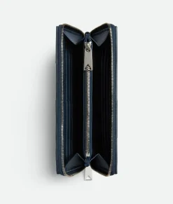 Bottega Veneta Cassette Zip Around Wallet Deep blue/natural Sale
