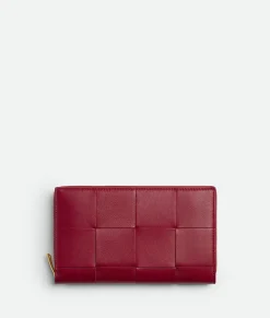 Bottega Veneta Cassette Zip Around Wallet Dark red / Bliss washed Outlet