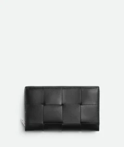 Bottega Veneta Cassette Zip Around Wallet Black/parakeet New