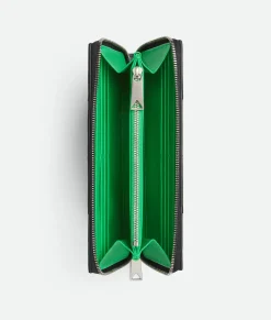 Bottega Veneta Cassette Zip Around Wallet Black/parakeet New