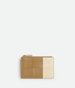 Bottega Veneta Cassette Zippered Card Case Dark praline / Sea salt