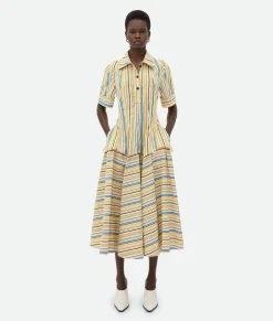 Bottega Veneta Checked Cotton Dress Yellow/blue/black Discount