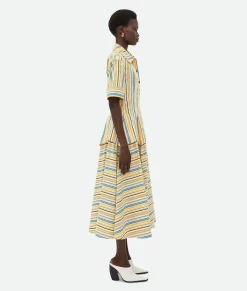 Bottega Veneta Checked Cotton Dress Yellow/blue/black Discount